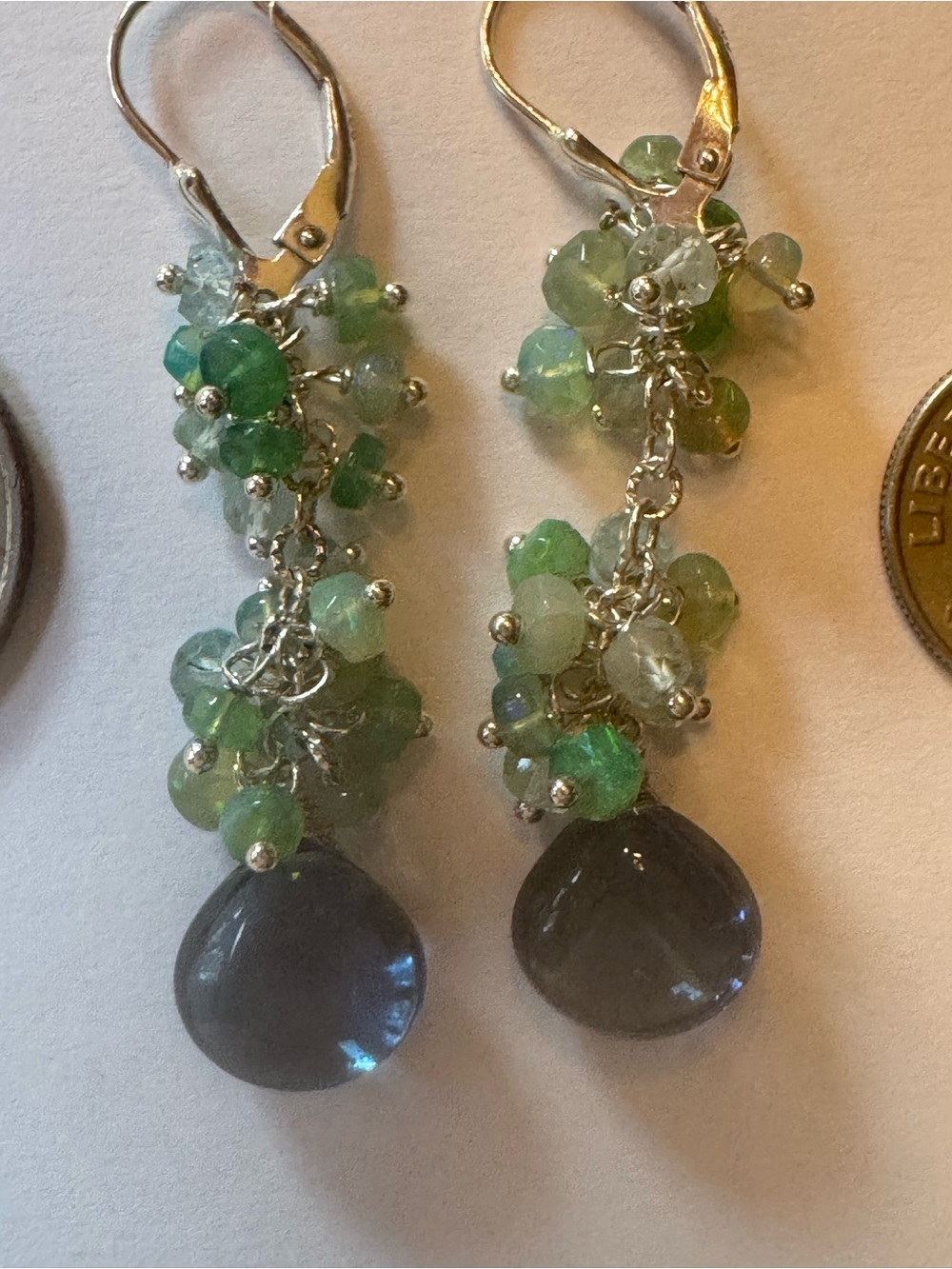 Blue Teardrop & Green Cluster Drop Earrings - Women Jewelry - Picture 2 of 3